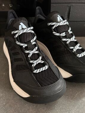 First Accent Black Sneakers with White Patterned Laces and Cream Midsole